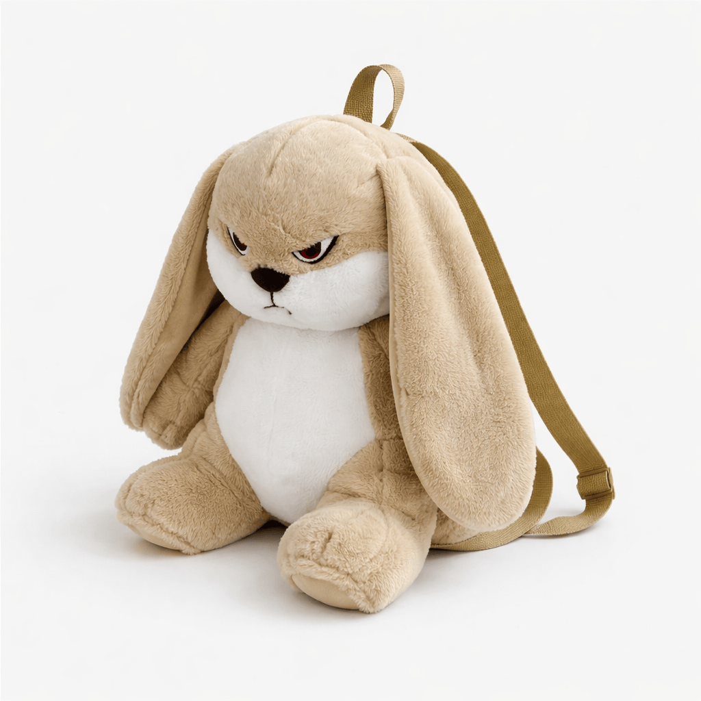 Angry Bunny Plush Backpack in Beige My Plushie