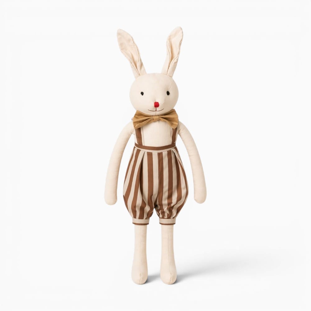 Beige Bunny Plush with Striped Dungarees My Plushie
