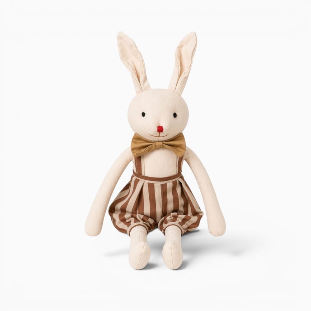 Beige Bunny Plush with Striped Dungarees My Plushie