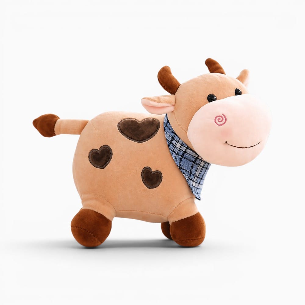 Brown Cow Plush with Heart Pattern My Plushie