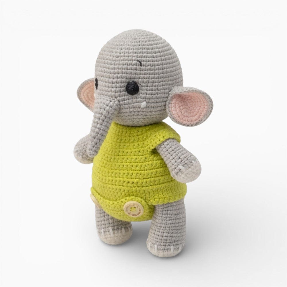 Crochet Elephant Doll in Green Outfit My Plushie