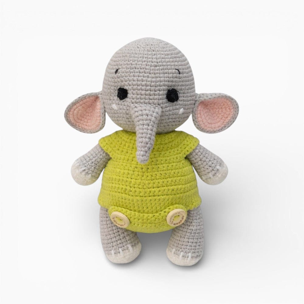 Crochet Elephant Doll in Green Outfit My Plushie