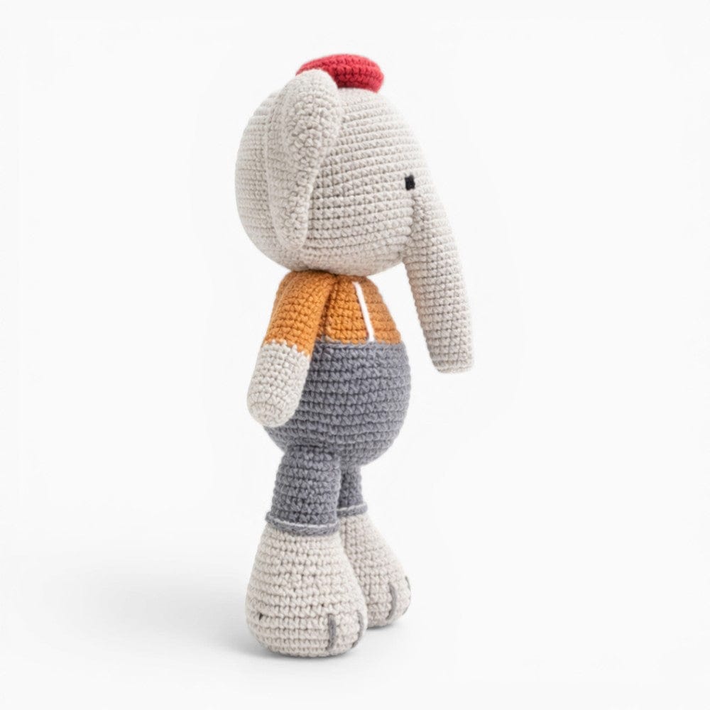 Crochet Elephant Plush in Grey Trousers My Plushie