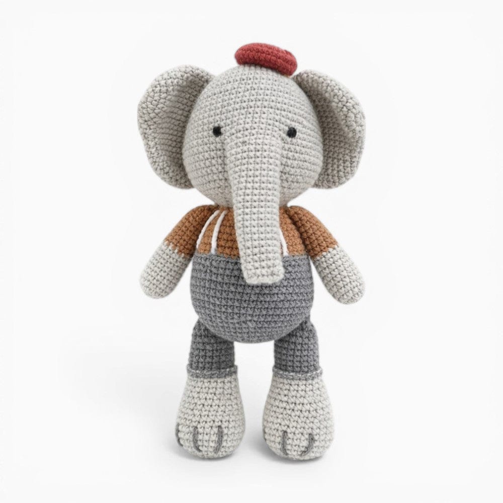 Crochet Elephant Plush in Grey Trousers My Plushie