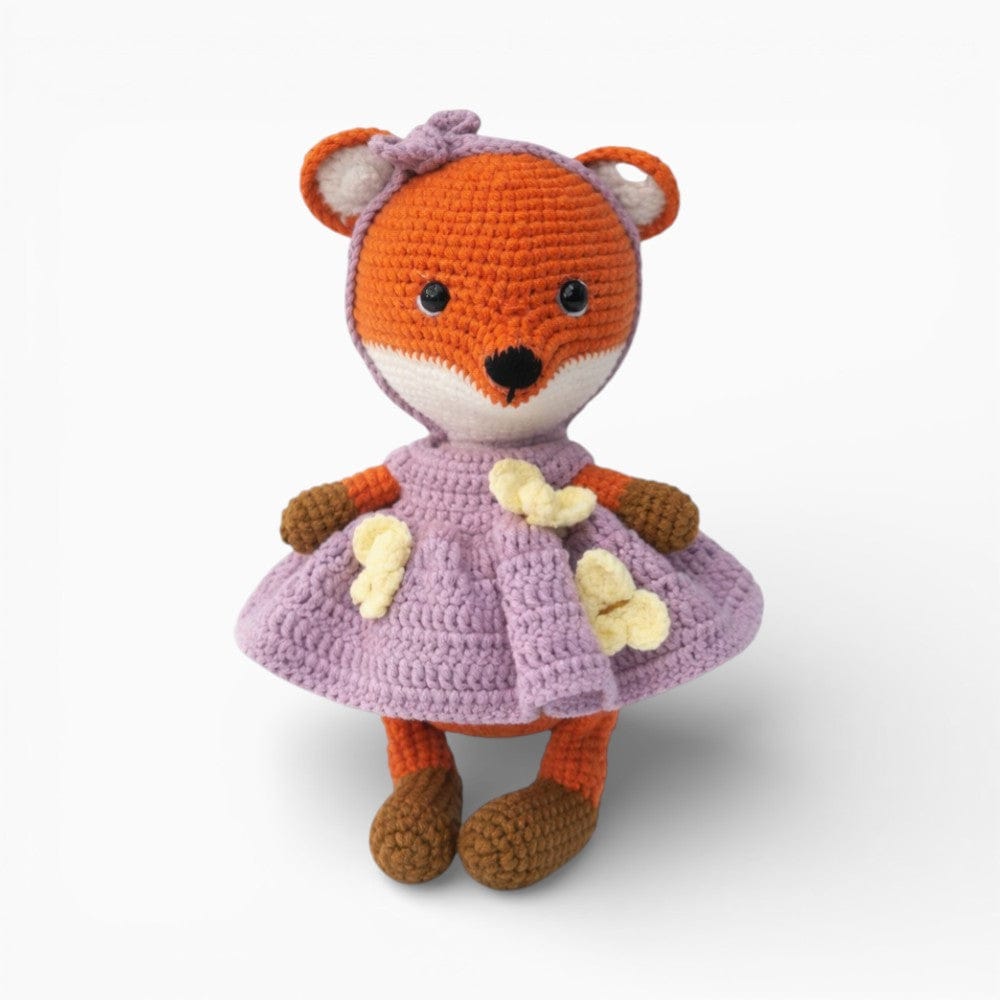 Crochet Fox Doll in Purple Dress My Plushie