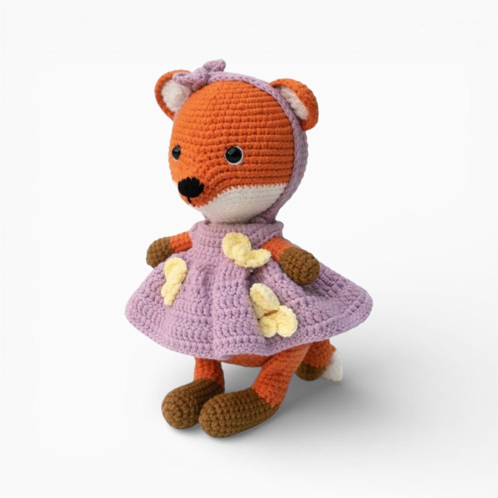 Crochet Fox Doll in Purple Dress My Plushie