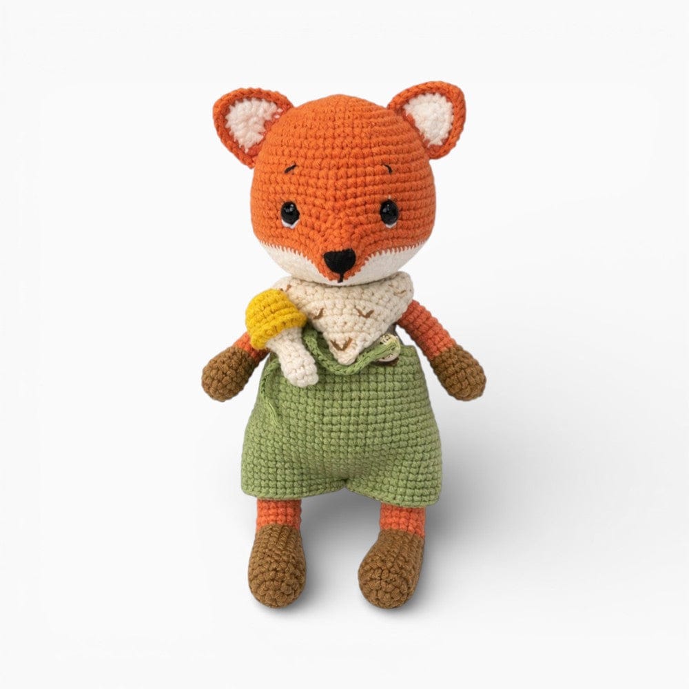 Crochet Fox Plush in Green Overalls My Plushie
