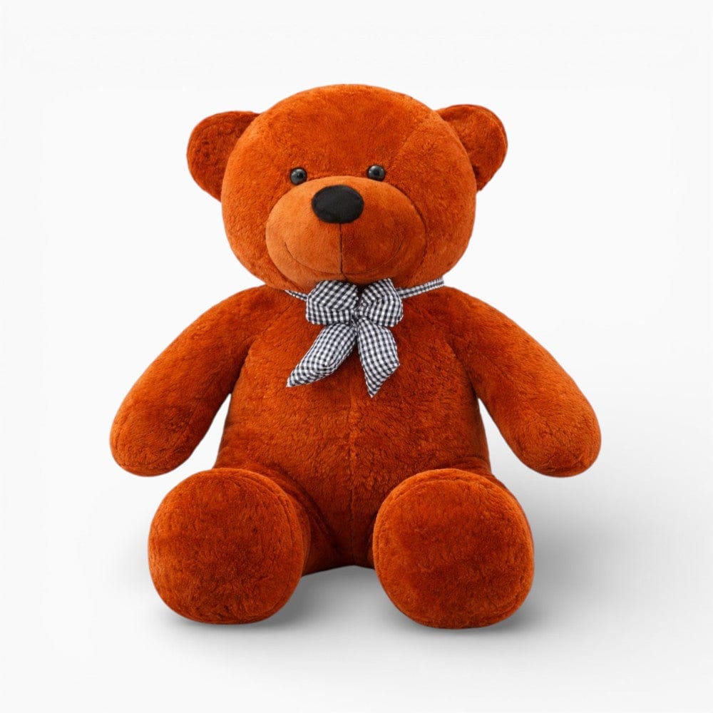 Giant Dark Brown Teddy Bear with Checked Bow My Plushie