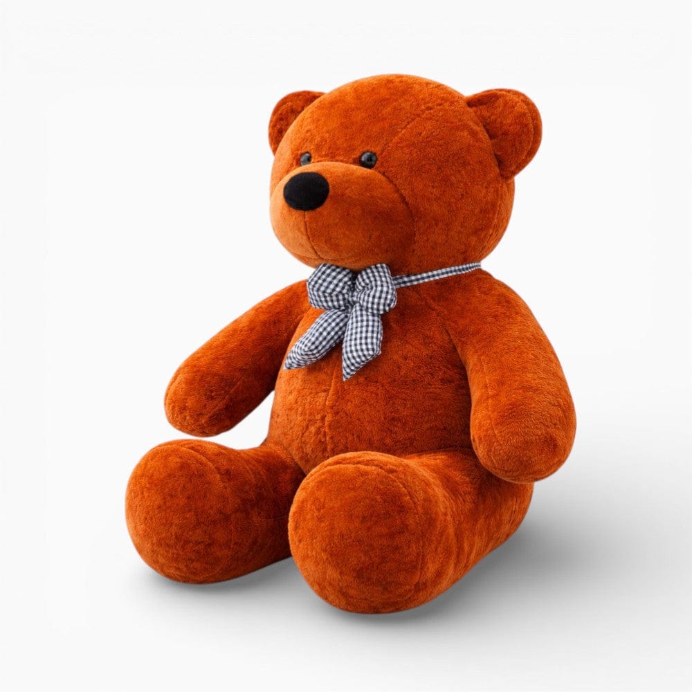 Giant Dark Brown Teddy Bear with Checked Bow My Plushie
