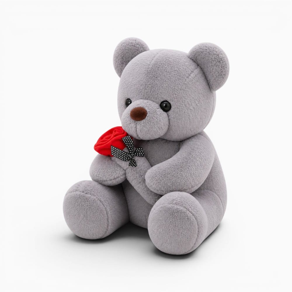 Grey Teddy Bear with Rose My Plushie