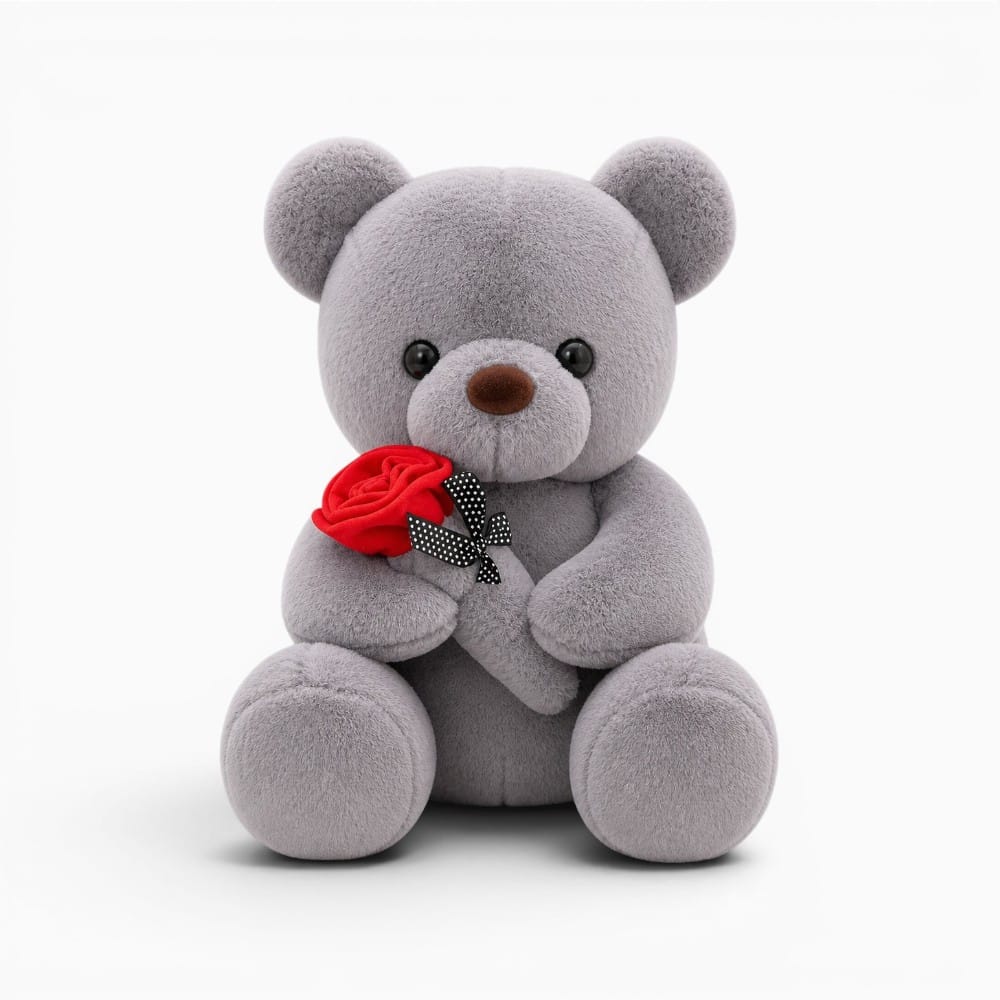 Grey Teddy Bear with Rose My Plushie