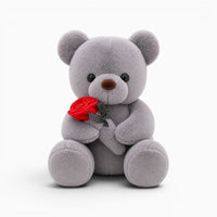 Grey Teddy Bear with Rose My Plushie