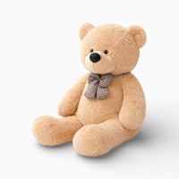 Light Brown Giant Teddy Bear with Checked Bow My Plushie