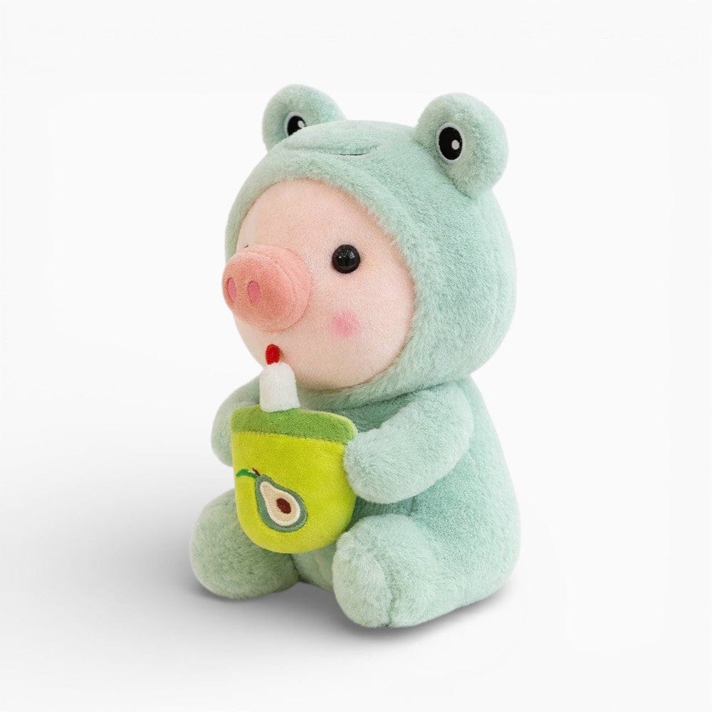 Piglet Plush in Frog Costume with Bubble Tea My Plushie