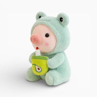 Piglet Plush in Frog Costume with Bubble Tea My Plushie