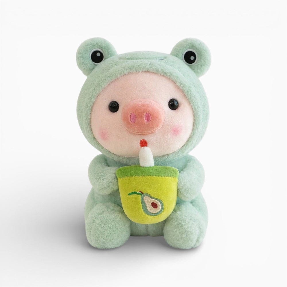 Piglet Plush in Frog Costume with Bubble Tea My Plushie