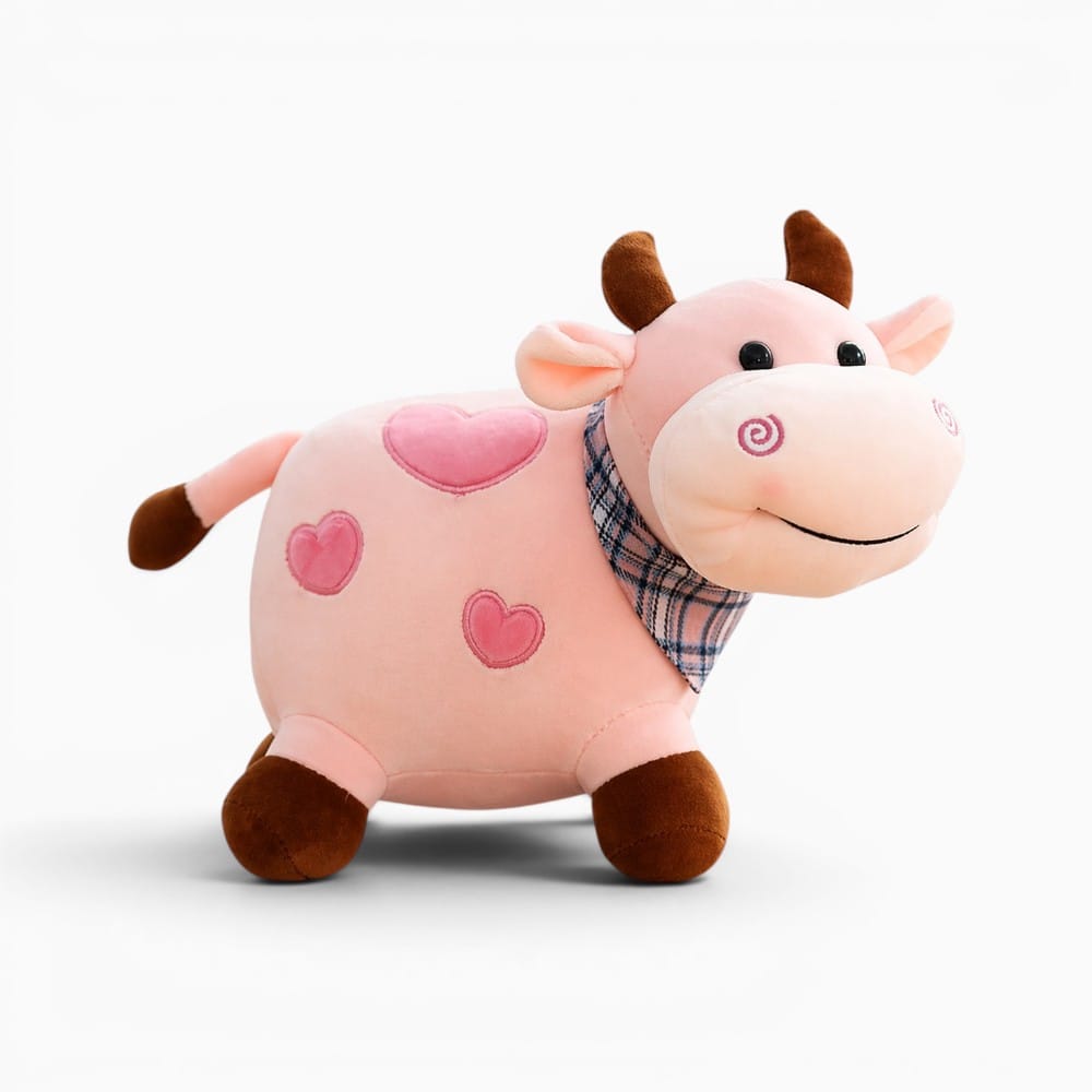 Pink Cow Plush with Heart Pattern My Plushie