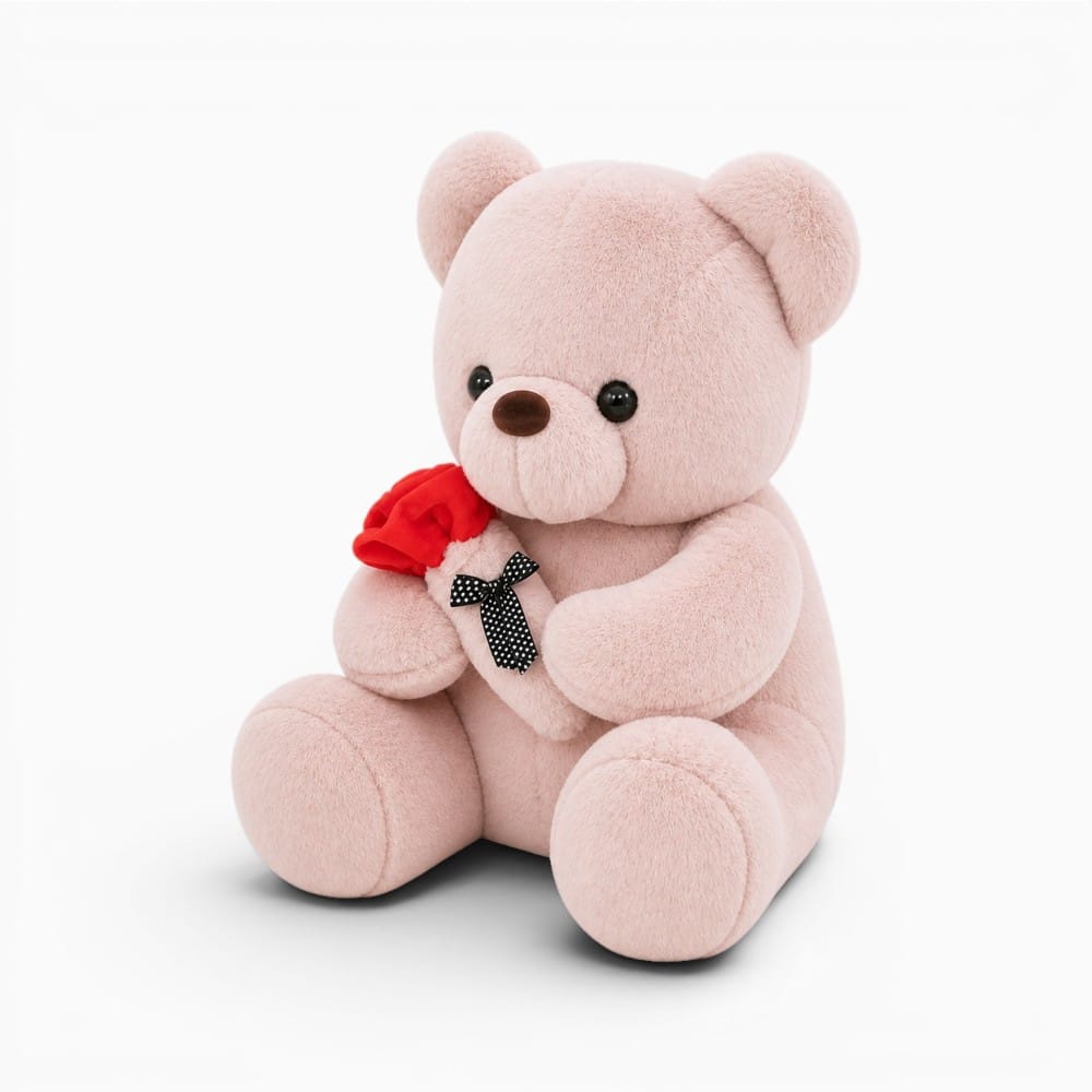 Pink Teddy Bear with Rose My Plushie