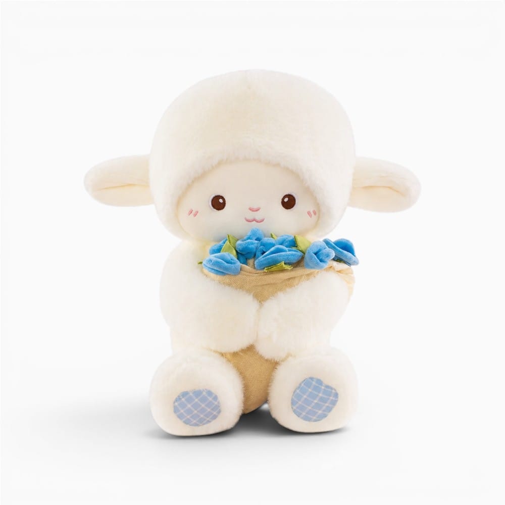 White Lamb Plush with Blue Flowers My Plushie