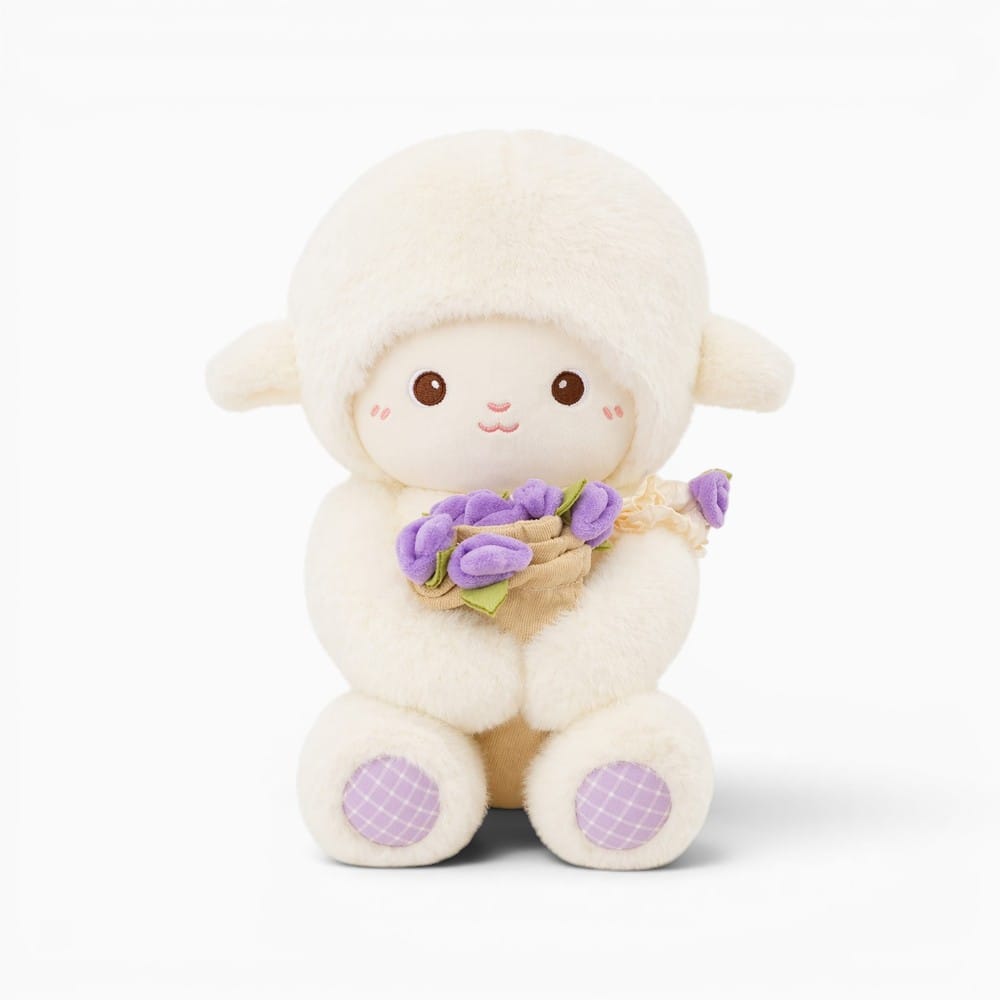 White Lamb Plush with Purple Flowers My Plushie
